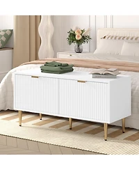 gaomon Shoe Storage Cabinet, Fluted Entryway Bench with 2 Doors for Hallway & Living Room, White