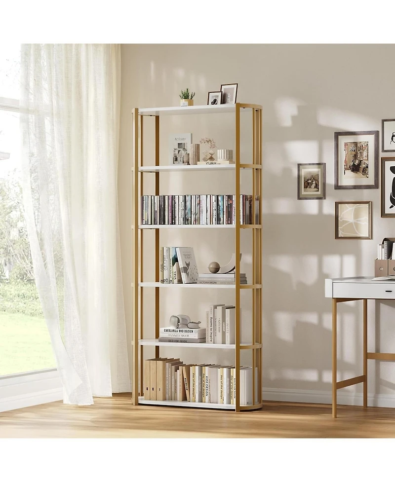 gaomon 6-Tier Wooden Bookshelf, 71" Industrial Tall Bookcase with Metal Frame for Living Room & Office