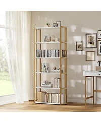gaomon 6-Tier Wooden Bookshelf, 71" Industrial Tall Bookcase with Metal Frame for Living Room & Office