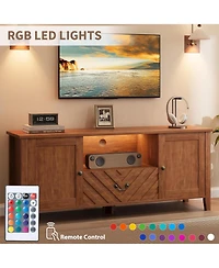 gaomon Tv Stand for 65" Tv with Led Lights, Entertainment Center with Storage, Brown