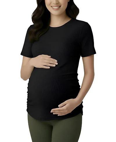 Women's Crew Neck Side-Ruched Maternity Short Sleeve Top - Motherhood