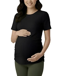 Women's Crew Neck Side-Ruched Maternity Short Sleeve Top - Motherhood
