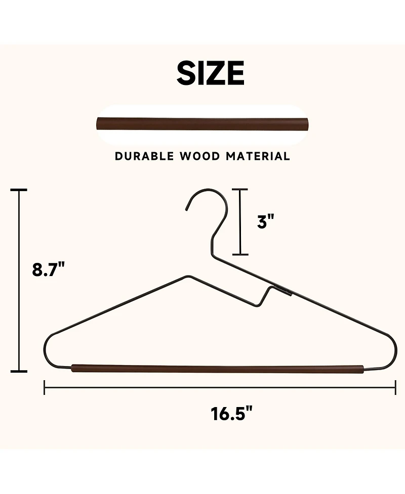 BP4U 36-Pack S-Shaped Opening Metal Hangers with Wooden Pants Bar, Wire Beech Wood Trouser Bar for Sweaters, Jackets, Jeans, T-Shirts