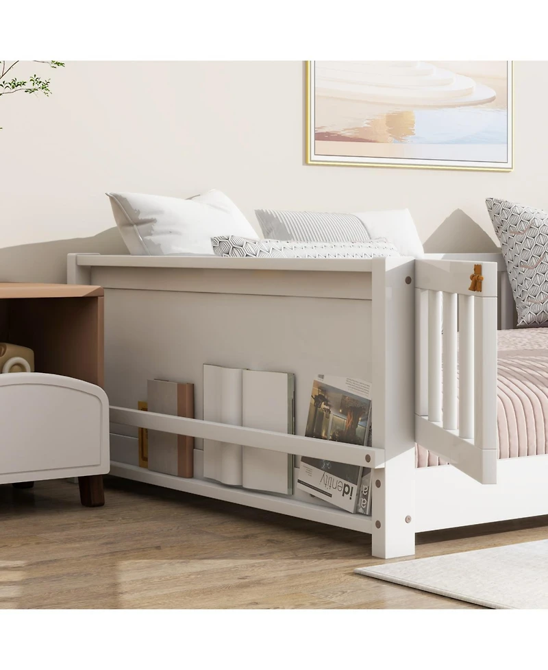 Streamdale Furniture Twin Size Floor Bed with Built-in Book Rack and Door