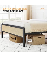 gaomon Rattan Queen Bed Frame, Boho Bed Frame with Headboard & Footboard, Bed Frame with Strong Metal Slat, Noise Free, No Box Spring Needed.