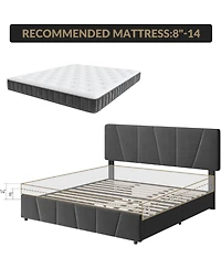 gaomon Bed Frame with Adjustable Headboard and 4 Storage Drawers, Soft Upholstered Platform Frames Wooden Slats Support