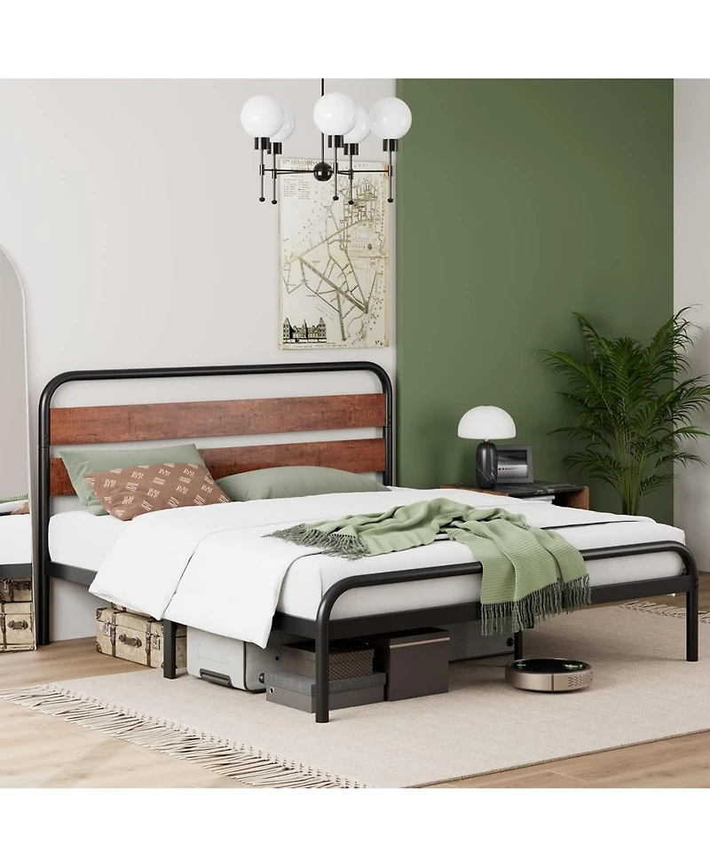 gaomon Platform Bed Frame with Wood Headboard, Heavy Duty Metal Slat Support, Noise Free Design Mattress Foundation
