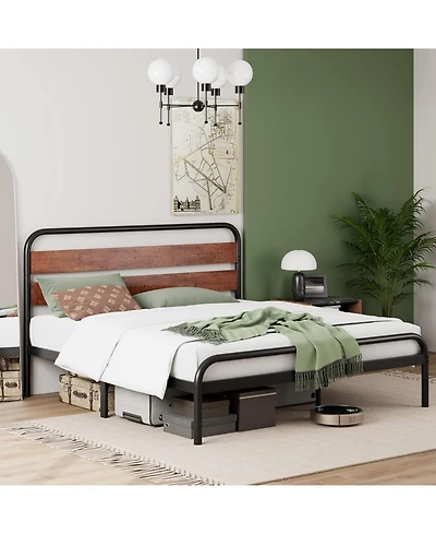 gaomon Platform Bed Frame with Wood Headboard, Heavy Duty Metal Slat Support, Noise Free Design Mattress Foundation