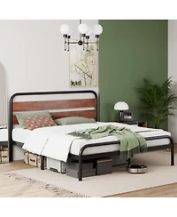 gaomon Platform Bed Frame with Wood Headboard, Heavy Duty Metal Slat Support, Noise Free Design Mattress Foundation