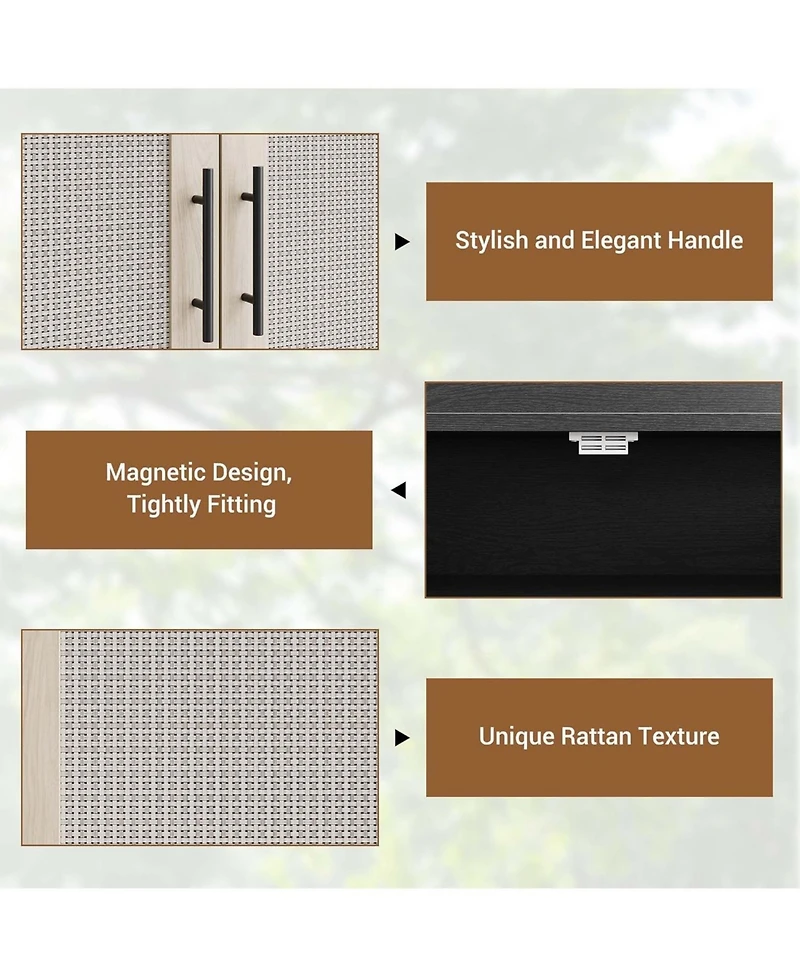 gaomon Rattan Shoe Cabinet, 5-Tier Shoe Storage Cabinet with Doors, Adjustable Shelves and Metal Legs