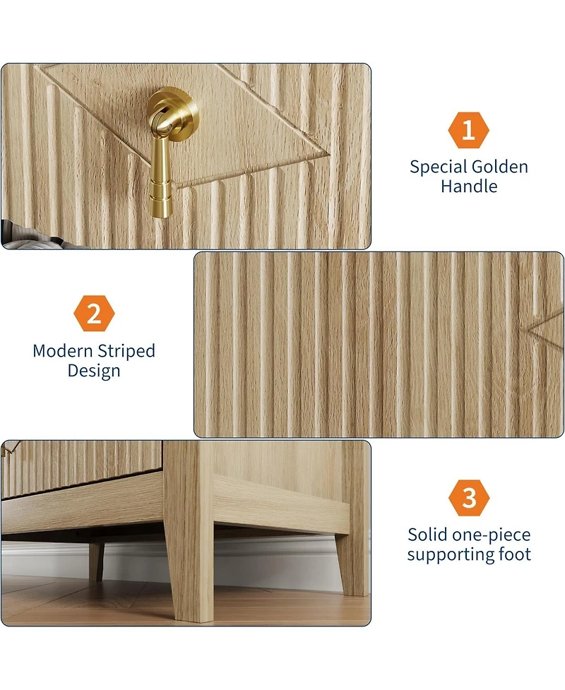 gaomon Wide Fluted Dresser, 3 Drawer Modern Wood Nightstand Chest for Bedroom