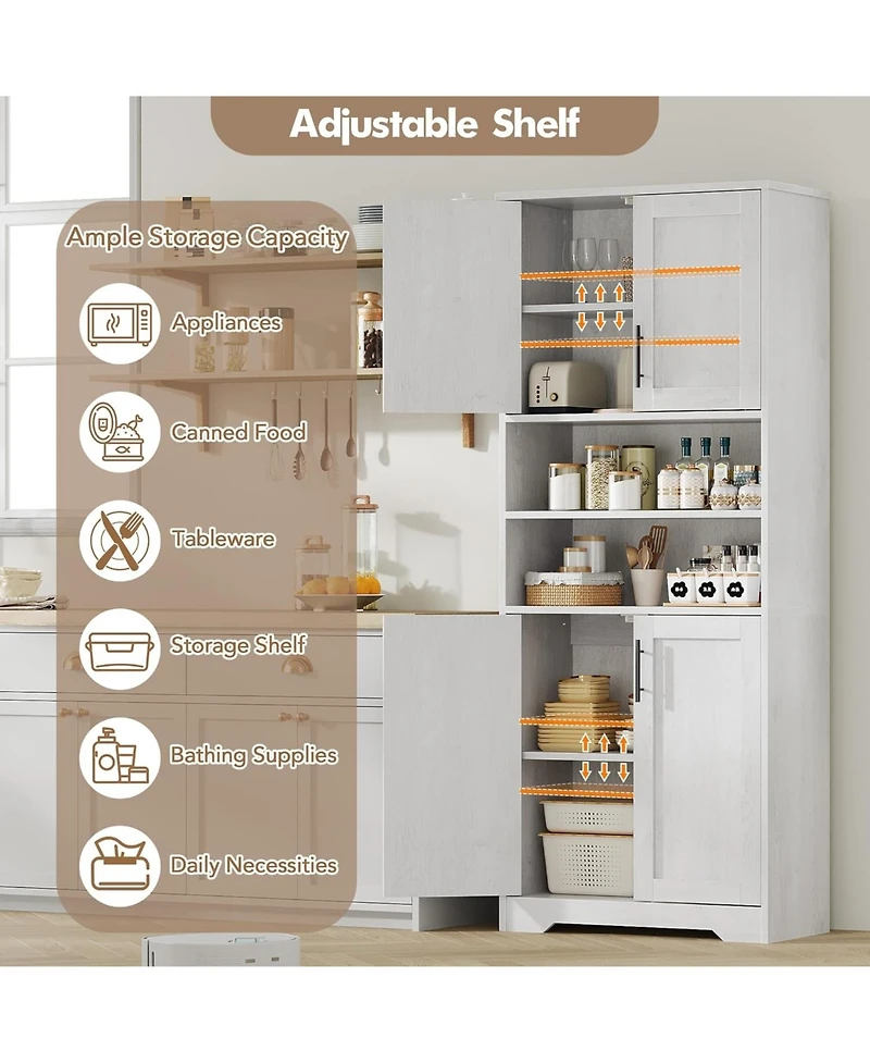 67" Tall Storage Cabinet, Freestanding Bathroom Pantry Cabinet with 4 Doors and Adjustable Shelves, Living Room, White