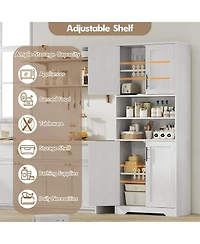 67" Tall Storage Cabinet, Freestanding Bathroom Pantry Cabinet with 4 Doors and Adjustable Shelves, Living Room, White
