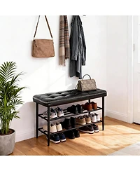 gaomon Shoe Rack Bench, Mid-Century Modern Storage Bench for Entryway, Crafted in Waxy Leather with Stitching Detail, 300Lb Load Capacity