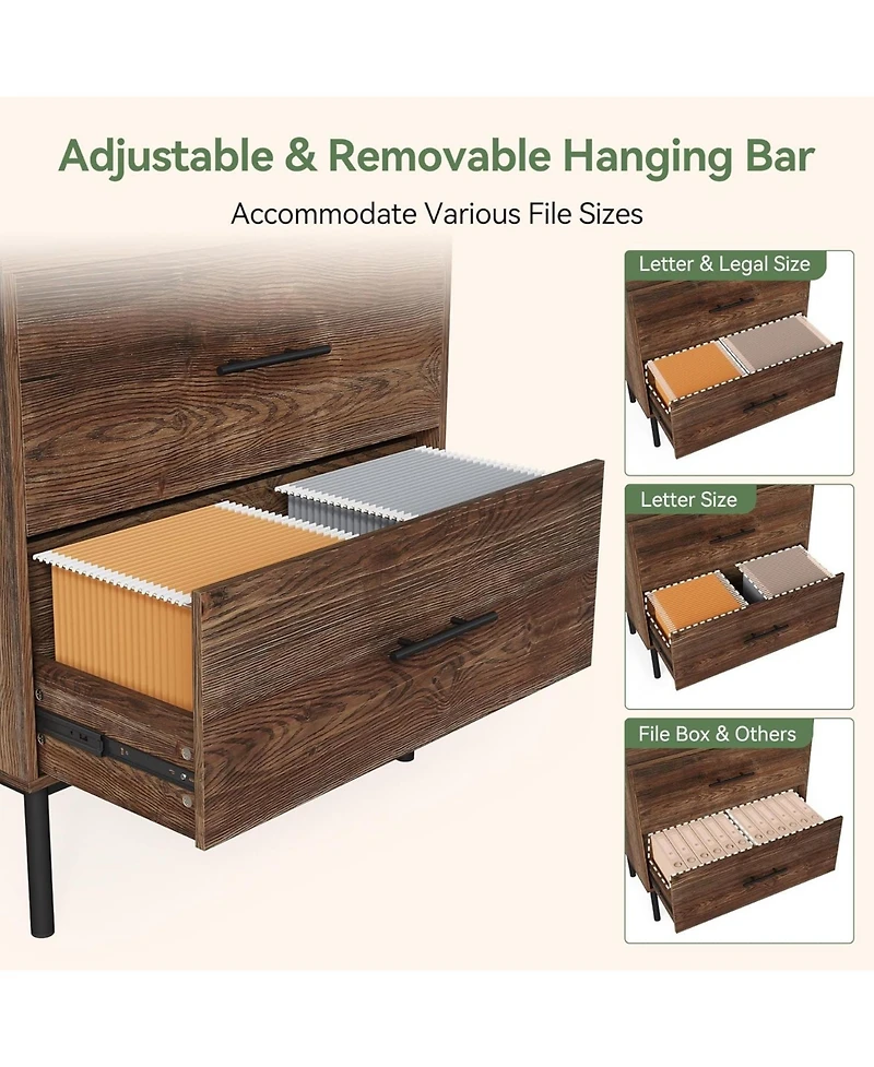 Tribesigns 31.5" Solid Wood Vertical File Cabinet with 2 Drawers, Farmhouse Tall Filing Cabinet for Home Office, Adjustable Removable Hanging Bar