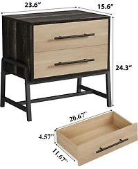 gaomon Farmhouse Nightstand with Drawers, Light Wood Side Table with Metal Legs, Bedside Storage Table, Dark Brown
