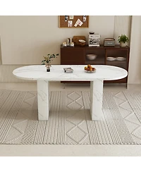 Streamdale Furniture 62.9" Oval Marble Dining Table, Wood Base, Modern Farmhouse