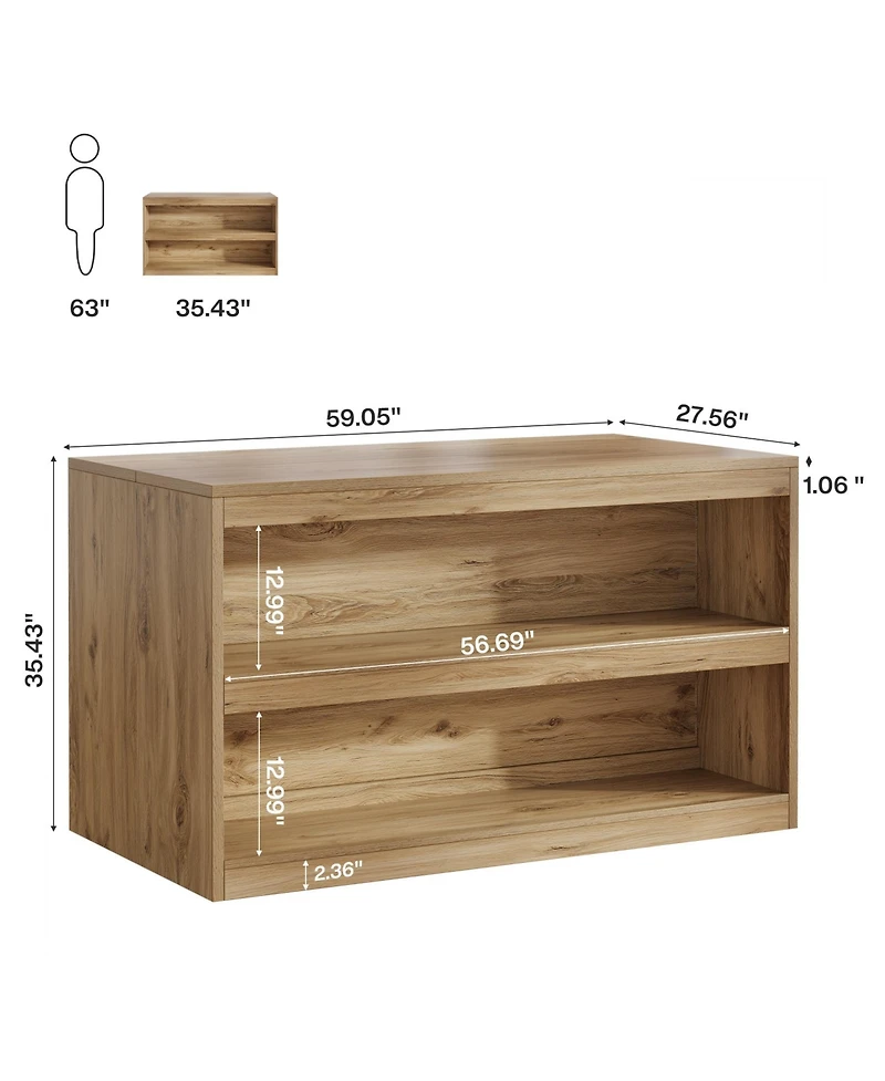Tribesigns 59-Inch Kitchen Island with Storage, 3-Tier Farmhouse Stationary Island Table with Large Worktop & Seating Area, Breakfast Counter
