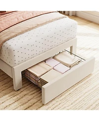 gaomon Twin Bed Frame with Drawer, Velvet Upholstered Platform Wave Headboard for Kids/Girls, Wooden Slats Support, No Box Spring Needed