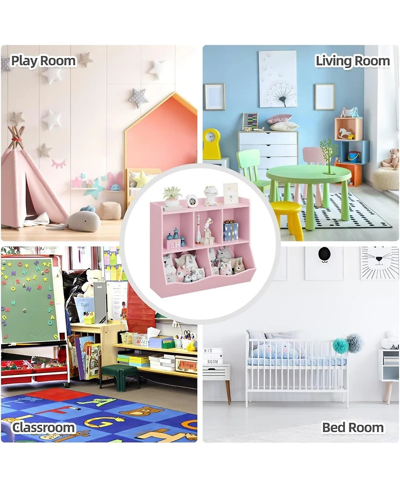 gaomon Kids Toy Storage Organizer with Bookshelf, Wooden Toy Cabinet and Book Rack for Playroom