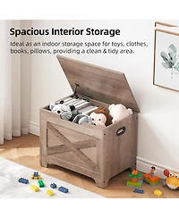Gaomon 23.6" Wooden Storage Chest Entryway Bench, Toy Organizer Trunk with Safety Hinges for Bedroom and Living Room, Grey