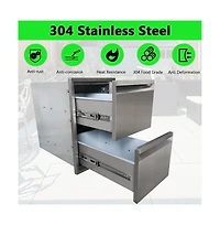 Gaomon 13" Outdoor Kitchen Drawers, Stainless Steel 2-Layer Flush Mount Bbq Drawers for Grill Station