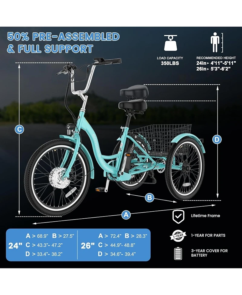 Mooncool 350W Electric Tricycle for Adults