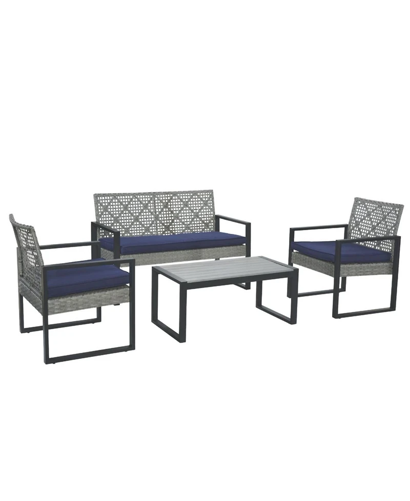 Streamdale Furniture 4-Piece Gray Acacia Wood Patio Furniture Set with Cushions