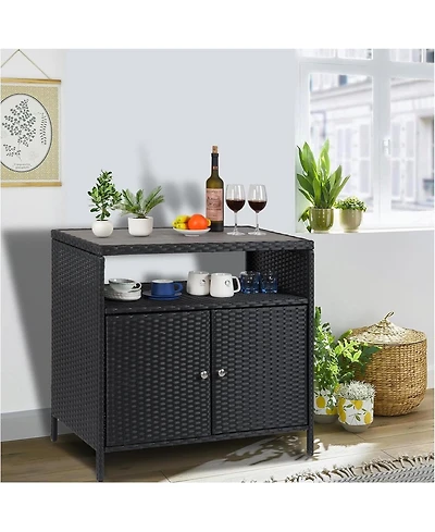 gaomon Outdoor Wicker Storage Cabinet, Weather-Resistant Patio Storage for Porch and Garden, Grey