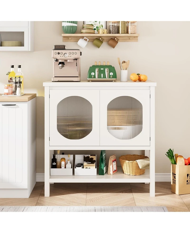 gaomon Coffee Bar Cabinet with Reeded Glass Doors, Modern Buffet Sideboard with Storage Shelf