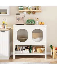 gaomon Coffee Bar Cabinet with Reeded Glass Doors, Modern Buffet Sideboard with Storage Shelf