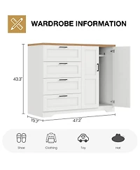 gaomon 43.3" Tall Armoire Wardrobe Closet with 4 Drawers, 2 Doors and Hanging Rod, White