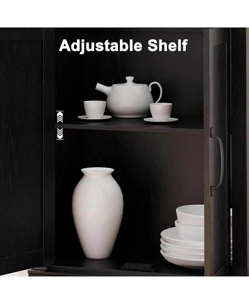 gaomon Farmhouse Bookcase with Doors, 5-Tier 70" Tall Bookshelf with Storage Cabinet for Living Room