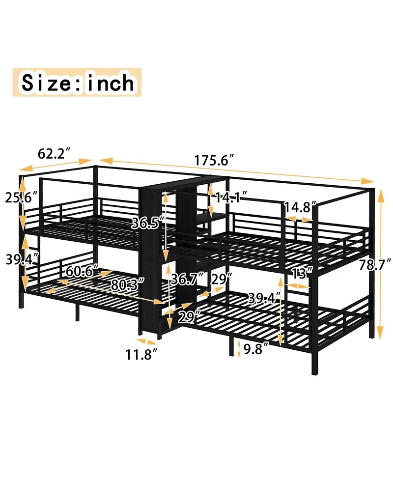 Streamdale Furniture Queen Quad Bunk Bed w/ Storage & Wardrobe