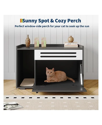 gaomon Modern Litter Box Enclosure Cabinet, Concealed Litter Box with Vent Door and Side Storage Drawer