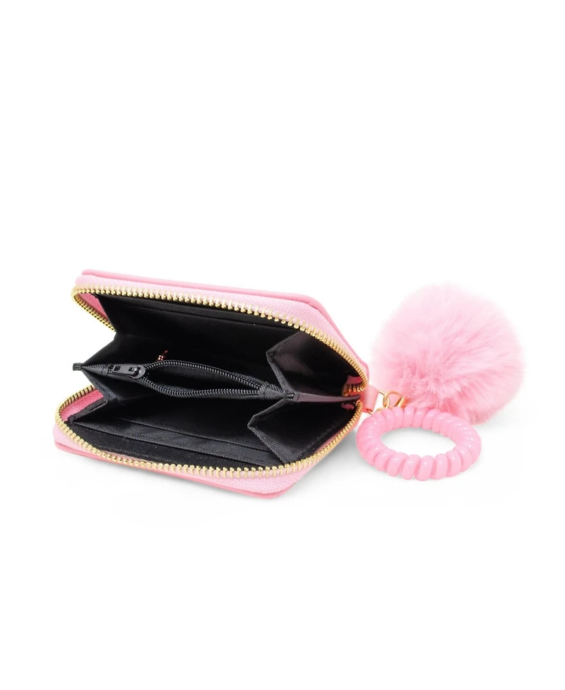 Zomi Gems 3D Bow Pom Pom Zip Wallet, Pink