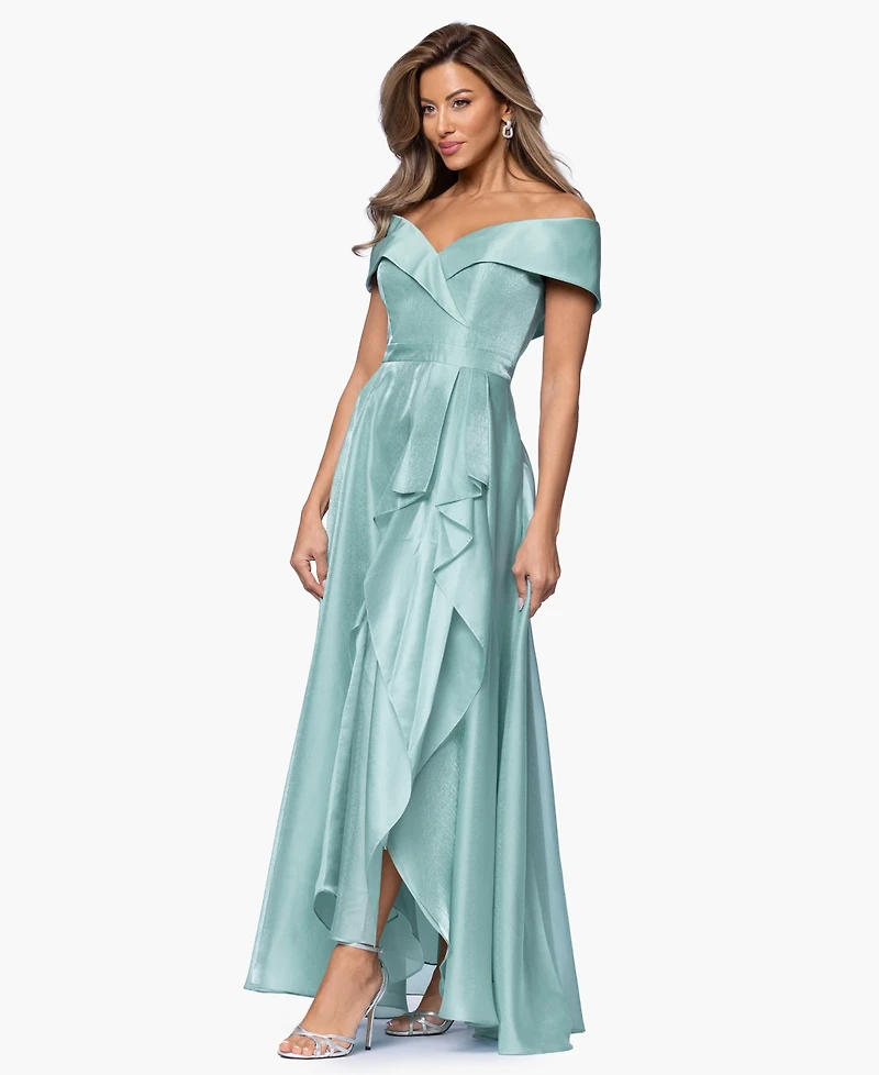 Xscape Women's Sweetheart Neck Off-The-Shoulder Ruffle Long Dress