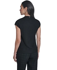 Calvin Klein Women's Textured Mock Neck Cap Sleeve Top