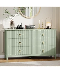 gaomon 54" Wide Fluted Dresser, 6 Drawer Modern Wood Storage Chest for Bedroom or Entryway