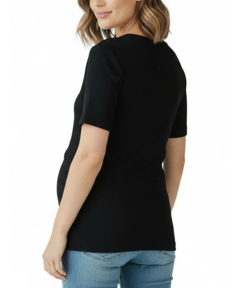 Motherhood Maternity Crew Neck Cross Over Nursing Short Sleeve Top