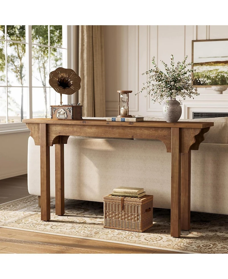 Tribesigns 63" Solid Wood Entryway Table, Mid-Century Modern Console Table for Living Room, Entrance, Hallway, Foyer