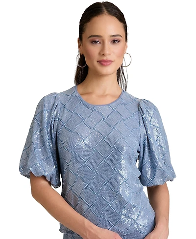 Muse Women's Crew Neck Bubble Short-Sleeve Top