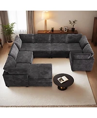 Xizzi 128''×96'' Modular Sectional Sofa , 8-Piece U-Shaped Deep Seat Cloud Couch with Chaise Ottoman