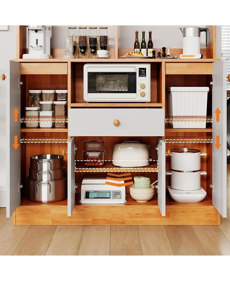 gaomon Small Farmhouse Coffee Bar Cabinet, Wood Buffet Hutch with 4 Doors & Adjustable Shelves