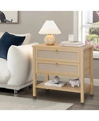 gaomon Rattan Nightstand Set of 2, Boho Bedside Tables with 2 Rattan Drawers & Large Storage