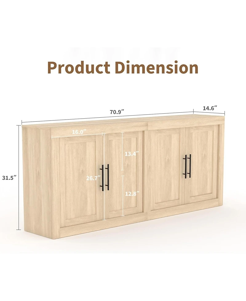 gaomon 70.8" Sideboard Buffet Cabinet with 4 Doors, Farmhouse Modern Coffee Bar Credenza