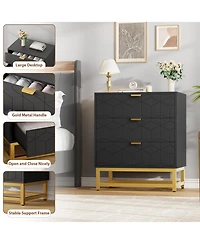gaomon 3 Drawer Dresser with Metal Legs, Wood Storage Chest Organizer for Bedroom, Living Room, Hallway, Black