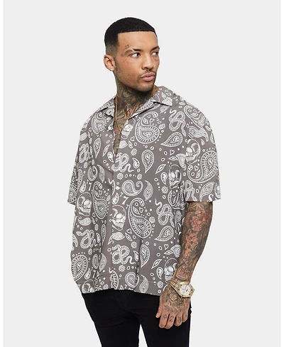 Saint Morta Paisley Skulls Short Sleeve Button Up Shirt