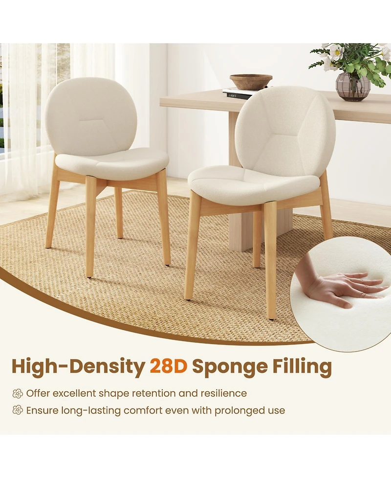 Gymax 2PCS Wooden Dining Chairs Soft Boucle Upholstered Kitchen Chairs w/ Curved Seat