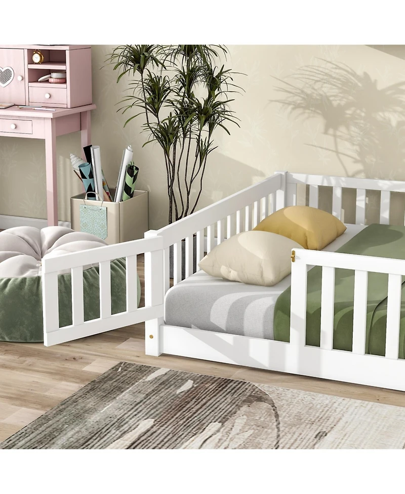 Streamdale Furniture Floor Bed with Fence & Door, Rubber Wood